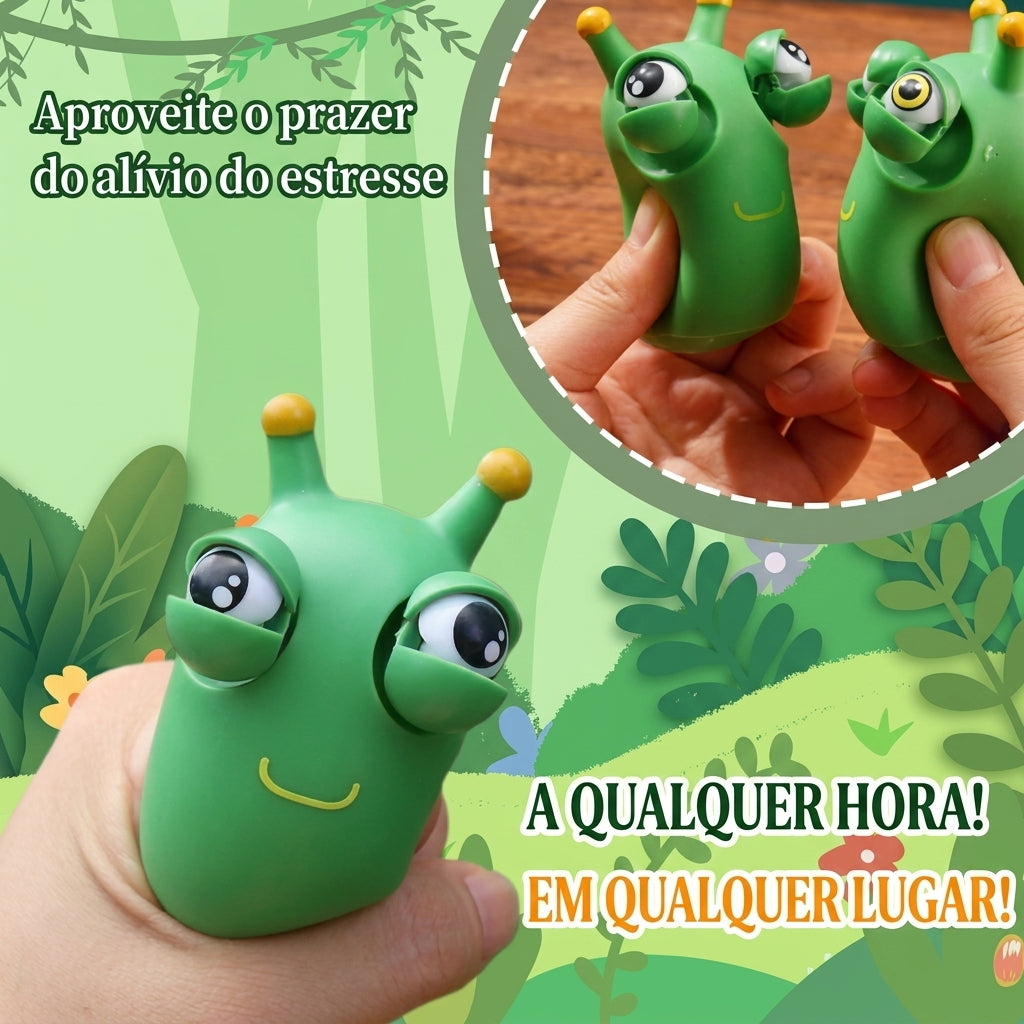 Kit 3 brinquedos sensoriais Minhoca Verde Zem Kids, fidget toys anti-estresse com olhos saltadores, ideal para foco e desenvolvimento.