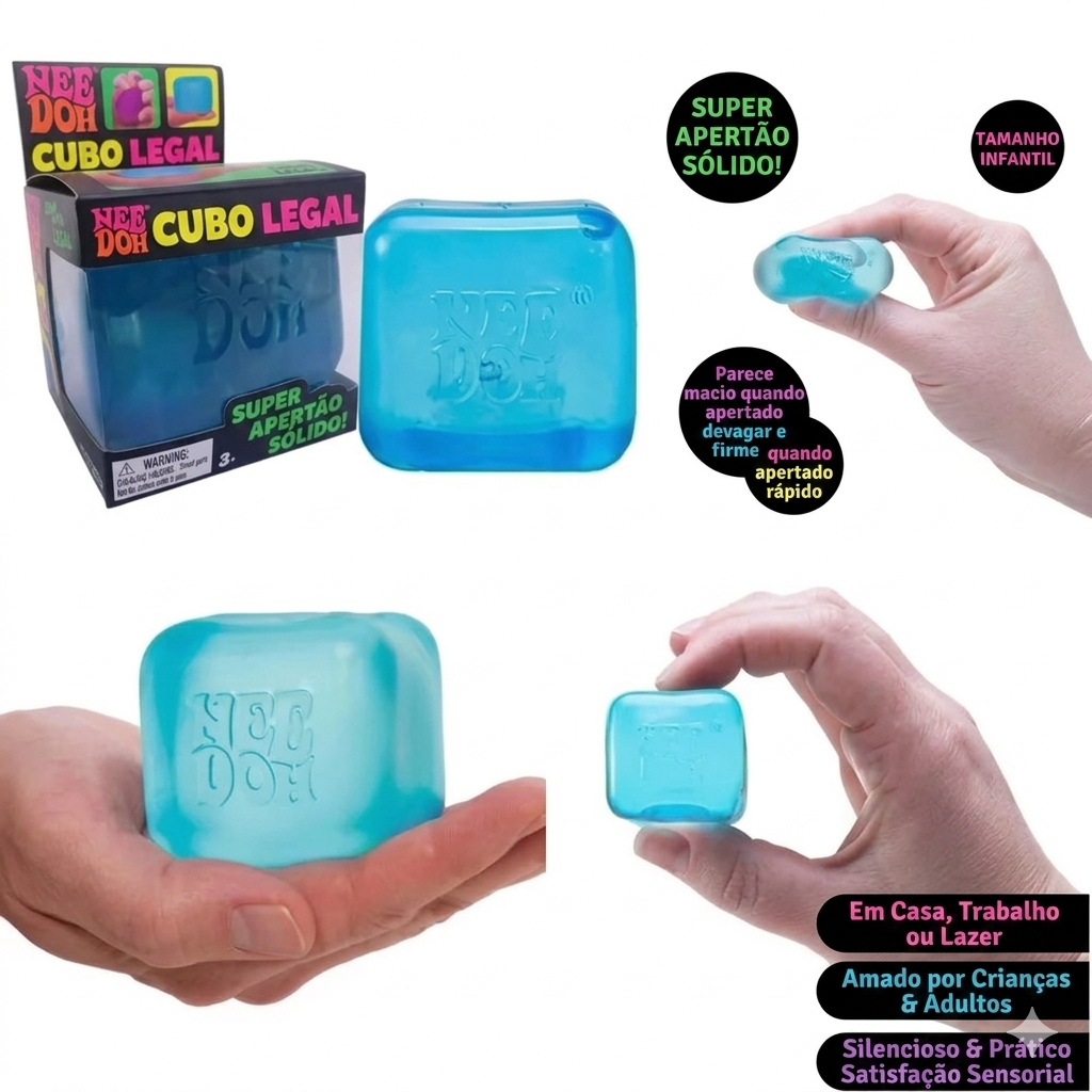 Brinquedo sensorial Nice Cube da Zem Kids, fidget toy maleável anti-estresse para foco e relaxamento, em tom vibrante.