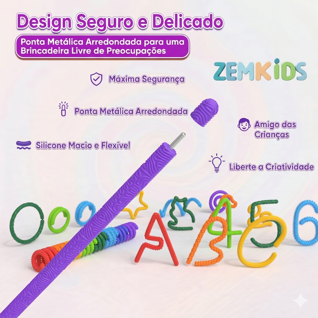 Kit com 8 varetas sensoriais Zem Kids para aliviar ansiedade, estresse e skin picking, com textura ASMR silenciosa para foco.