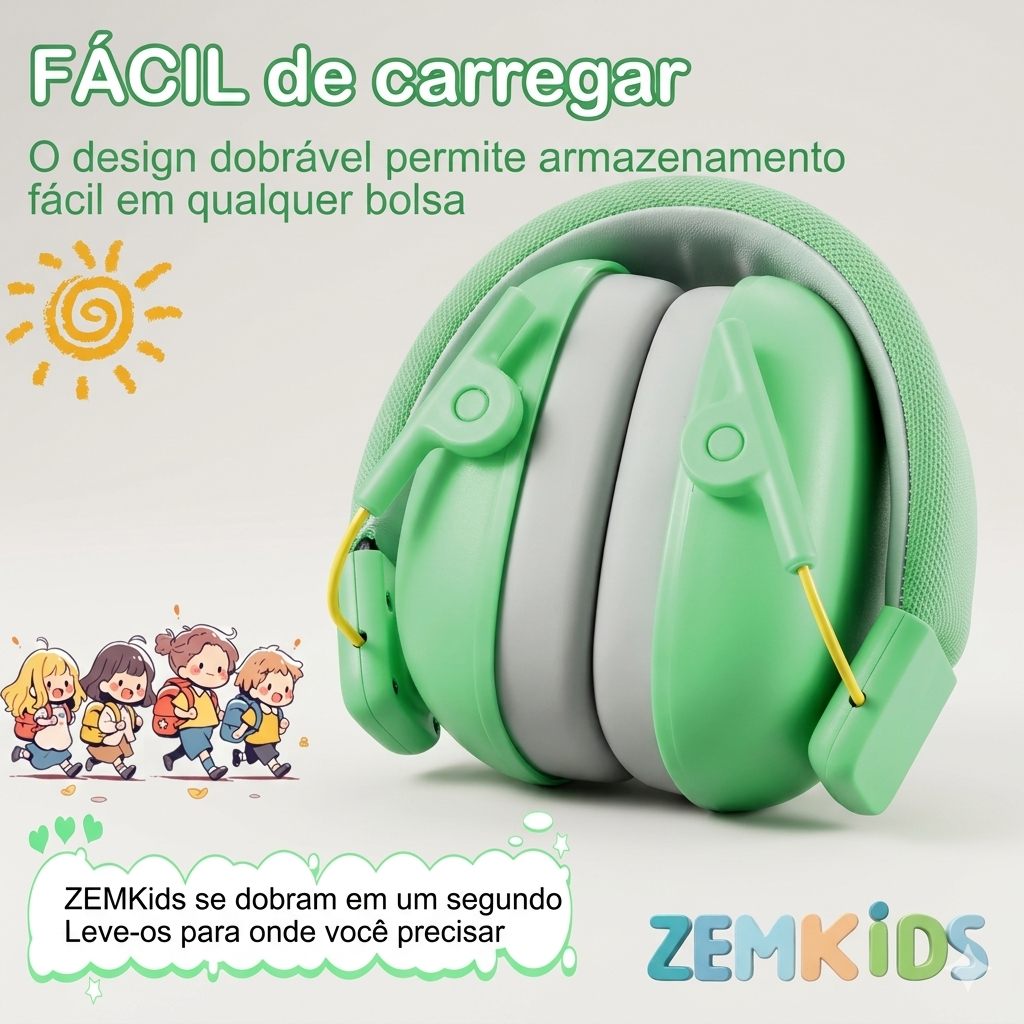 Fone abafador de ruído sensorial infantil Zem Kids para autismo e TDAH, confortável e sem BPA, proteção auditiva para crianças