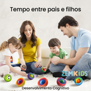 Giroscópio Fidget 3D da Zem Kids, brinquedo sensorial para aliviar ansiedade e TDAH, com esfera de foco em cores vibrantes.