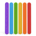 Kit com 6 pulseiras sensoriais de silicone coloridas para autismo, TDAH e regulação tátil, ideal para brinquedos sensoriais.