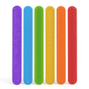 Kit com 6 pulseiras sensoriais de silicone coloridas para autismo, TDAH e regulação tátil, ideal para brinquedos sensoriais.