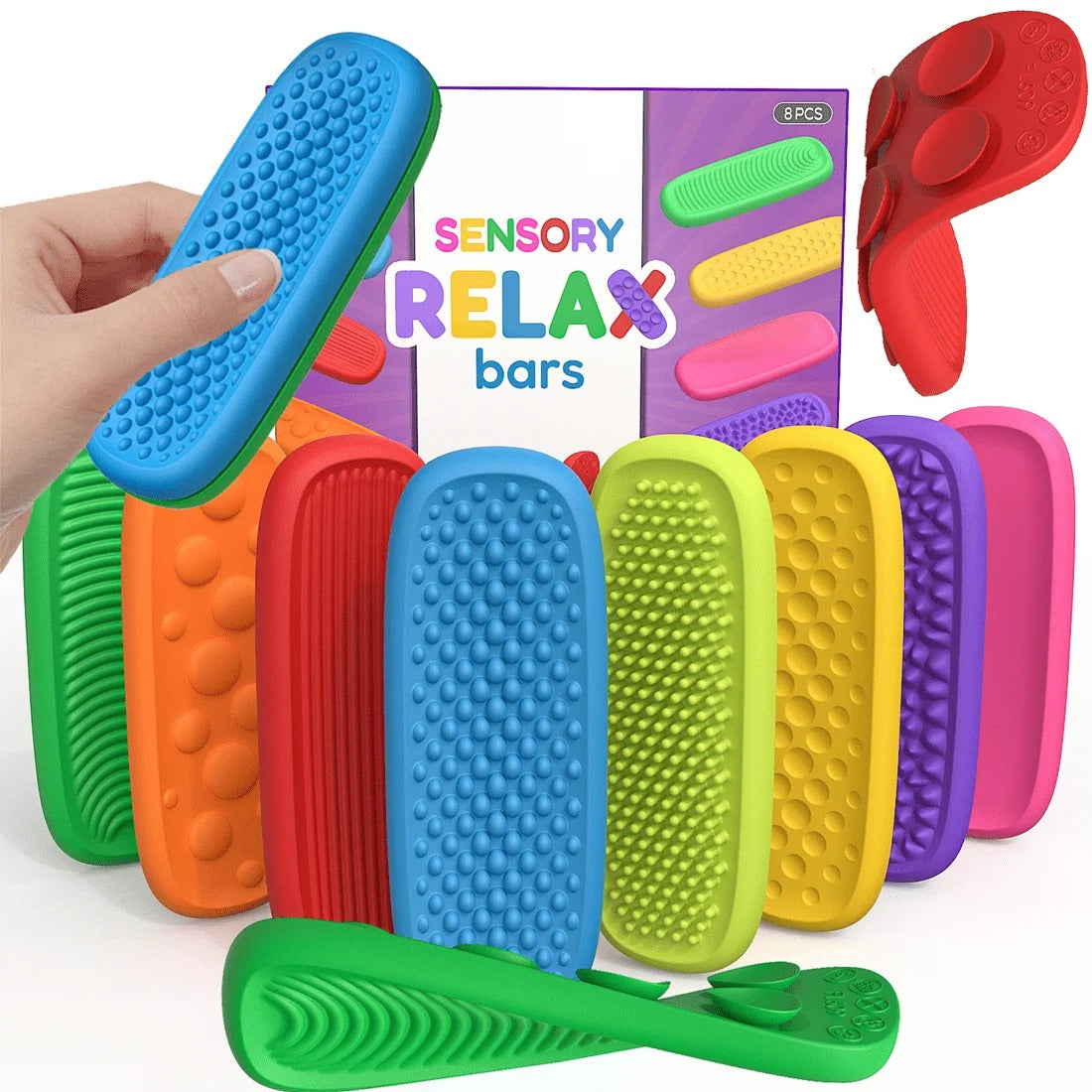 Kit com 8 plaquinhas sensoriais de silicone da Zem Kids, adesivos calmantes para autismo e ansiedade.