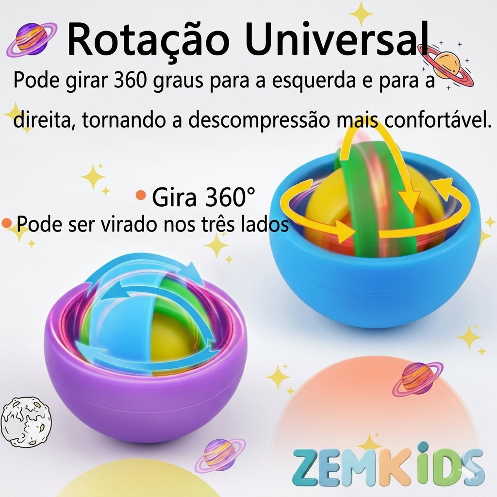 Giroscópio fidget 3D da Zem Kids, brinquedo sensorial para melhorar concentração, aliviar ansiedade e TDAH em crianças.