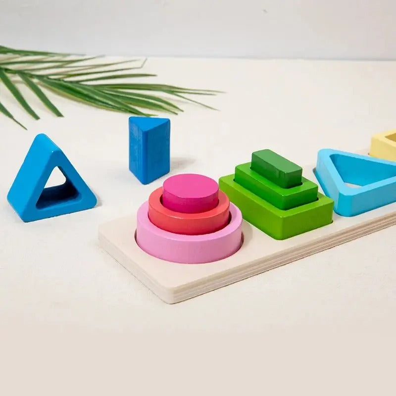 Brinquedo Montessori de Madeira Zem Kids, torre de empilhamento e classificação geométrica para crianças de 1 a 3 anos