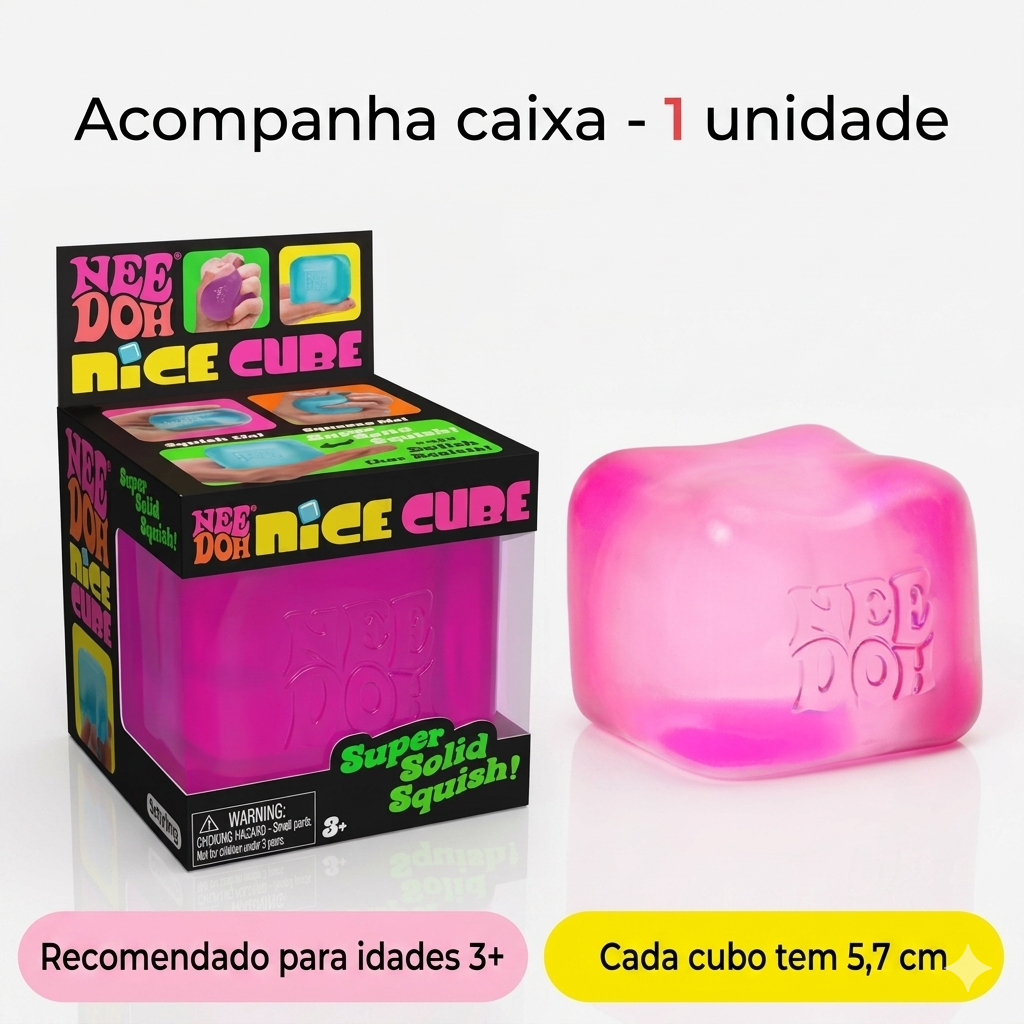 Cubo sensorial Pink Nice Cube da Zem Kids, brinquedo antiestresse maleável para foco e calma, ideal para crianças com TDAH.