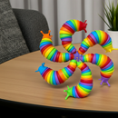 Lesma articulada sensorial ASMR da Zem Kids, brinquedo fidget flexível com textura macia e cores vibrantes, ideal para estímulo sensorial.