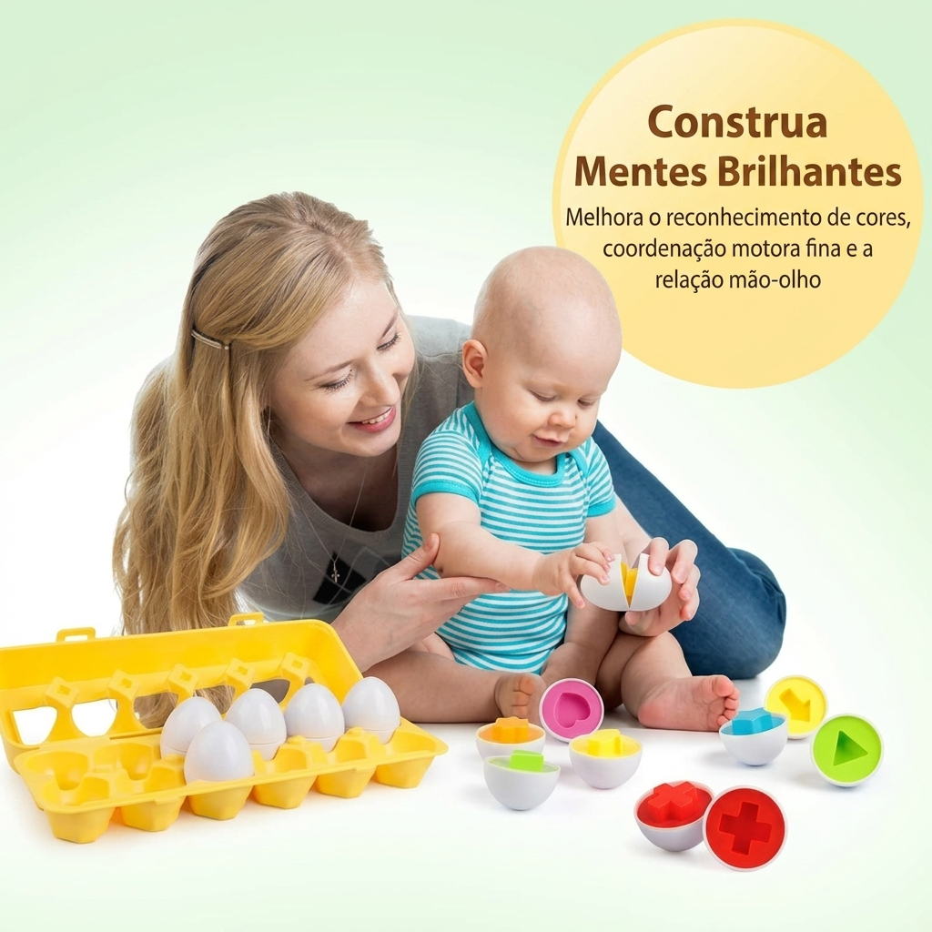 Ovos de encaixar Montessori Zem Kids com cores vibrantes e formas variadas, brinquedo sensorial para bebês, kit com 12 peças