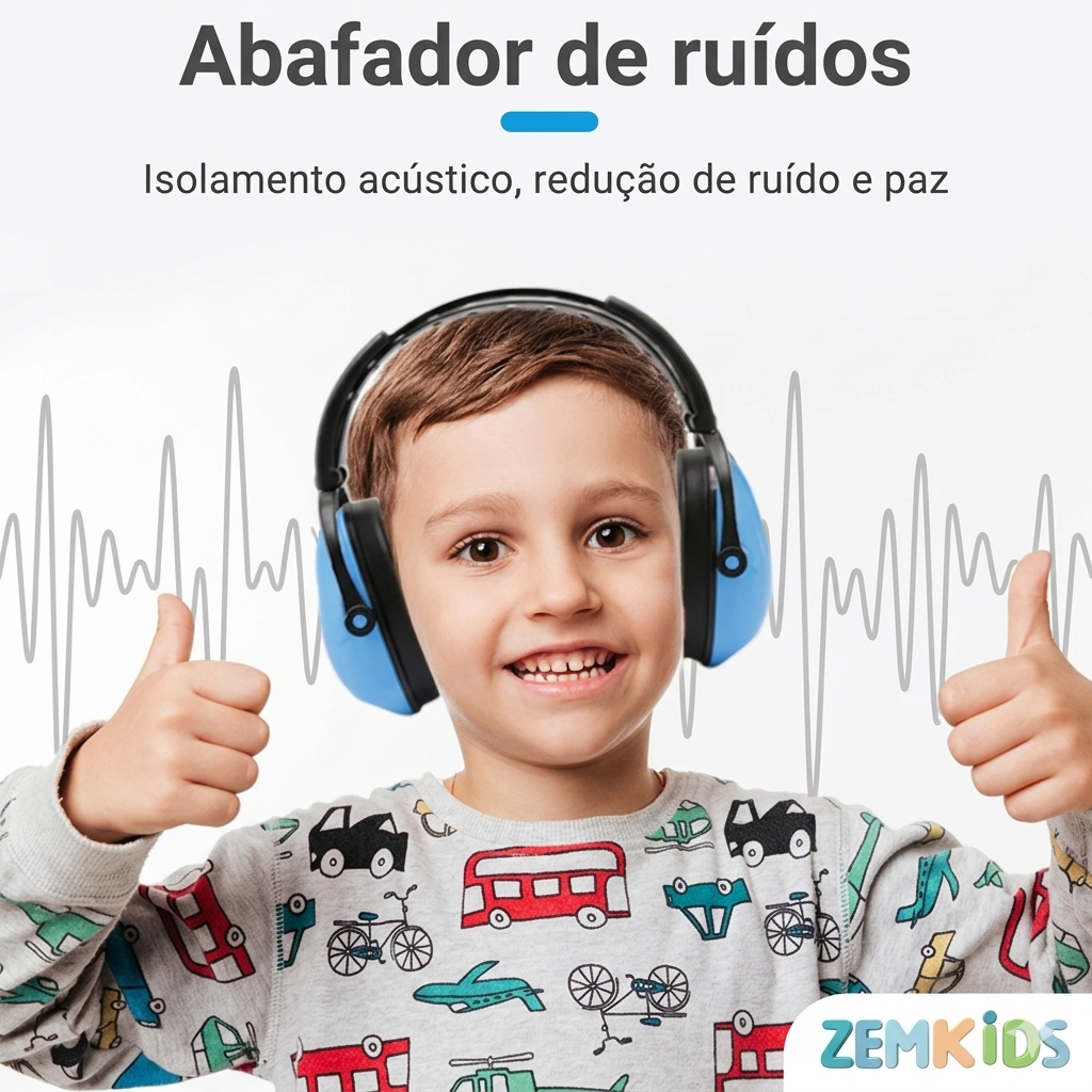 Protetor auricular infantil Zem Kids para redução de ruído de 29dB, ideal para crianças com autismo e TDAH, proteção auditiva eficaz.