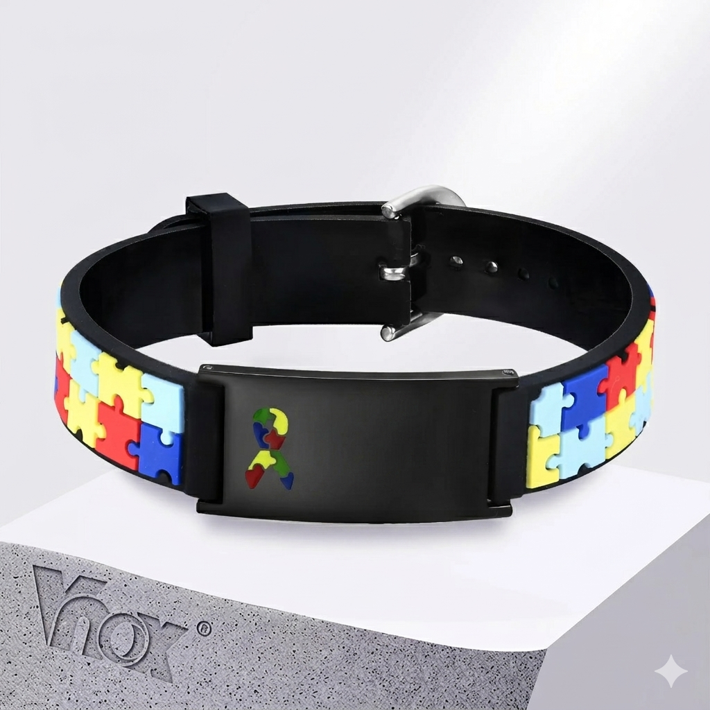 Pulseira autismo ajustável da Zem Kids com identificação de segurança para conscientização do autismo, para crianças.