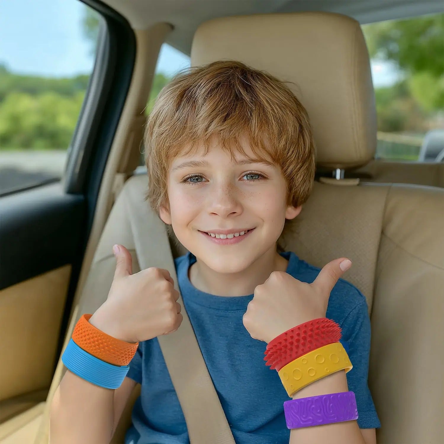 Kit com 6 pulseiras sensoriais de silicone coloridas para regulação tátil, ideal para autismo, TDAH e estímulo sensorial.