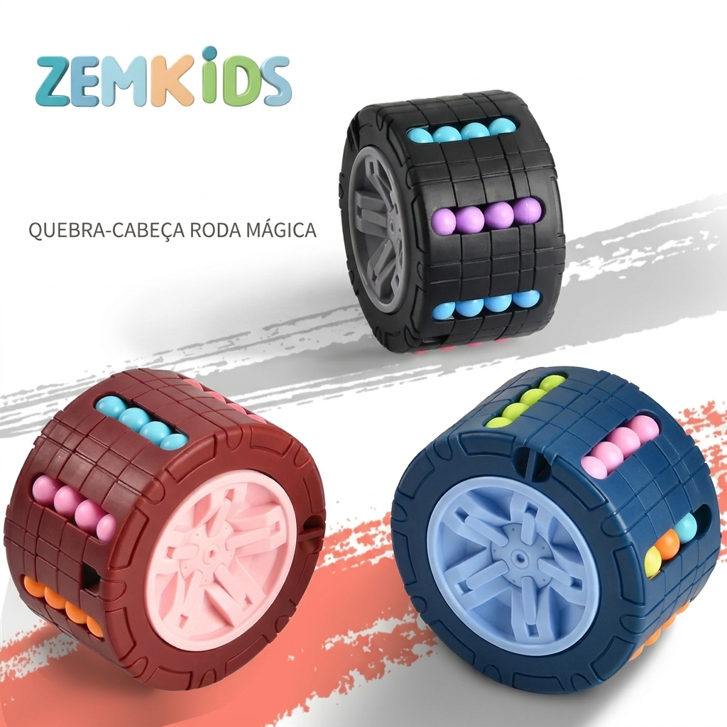 Cubo cilindro 3D mágico da Zem Kids, brinquedo Montessori colorido, puzzle deslizante e giroscópio sensorial para alívio do estresse