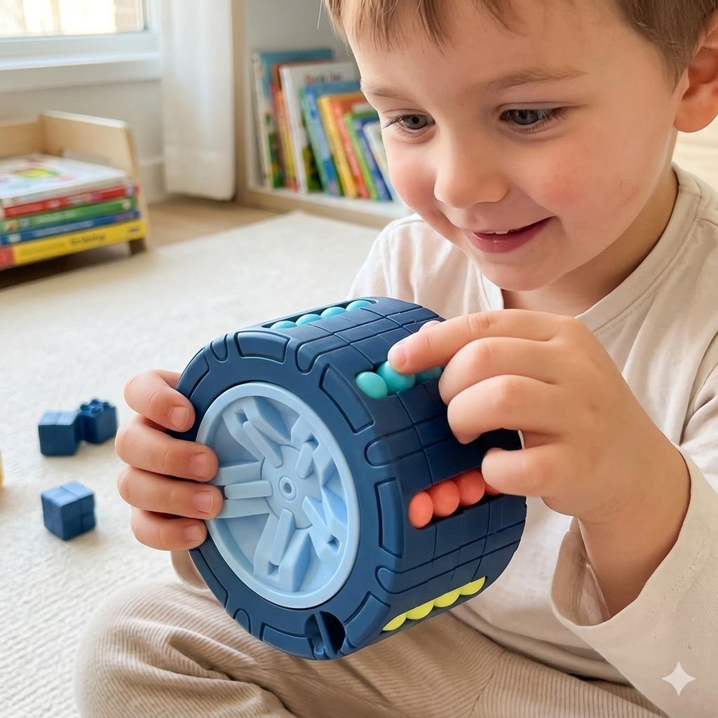 Cubo cilindro 3D mágico da Zem Kids, brinquedo Montessori com puzzle deslizante e giroscópio sensorial colorido.