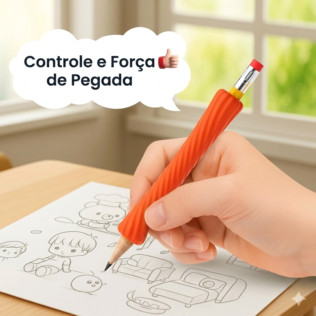 Capinhas sensoriais de silicone texturizado para lápis, suporte ergonômico e brinquedo fidget para TDAH e autismo, kit com 4 unidades.
