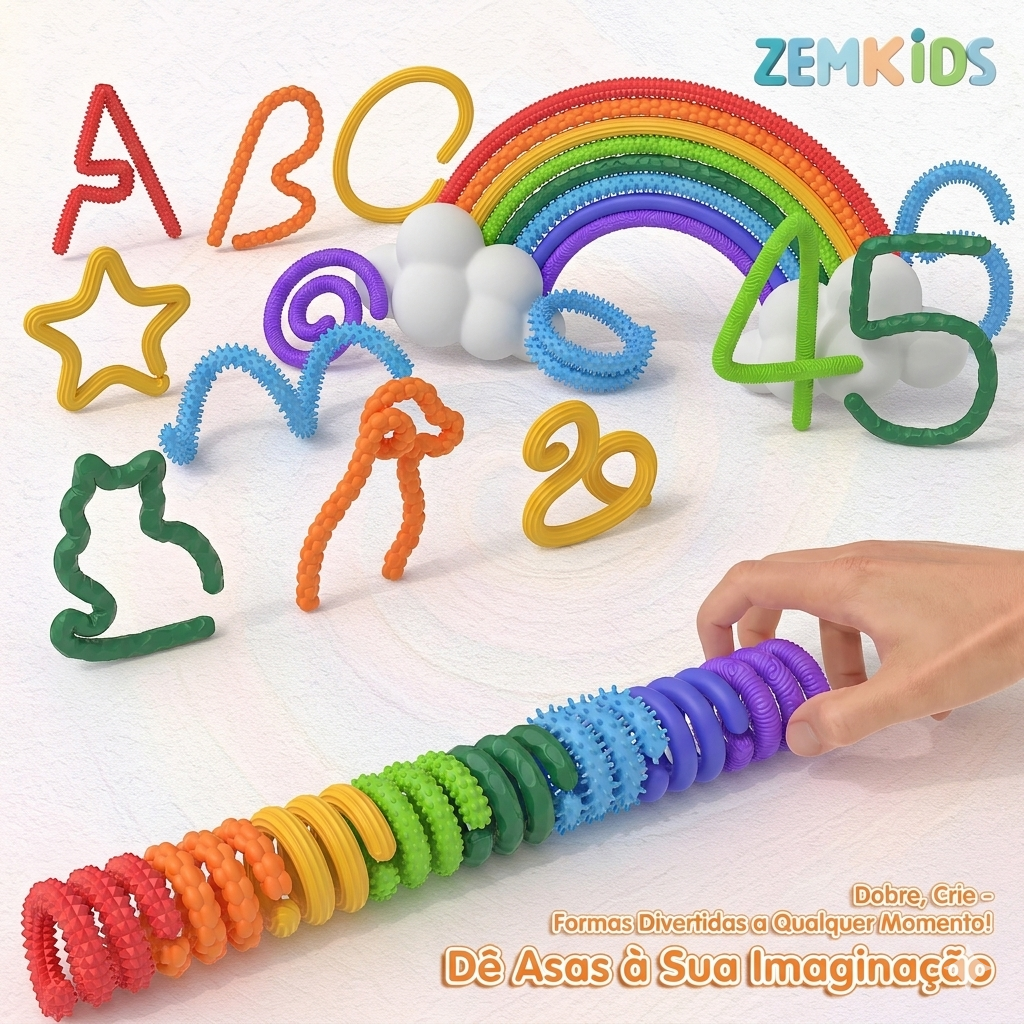 Kit de 8 varetas sensoriais Fidget Sticks Zem Kids para aliviar ansiedade, estresse e skin picking, com textura ASMR.
