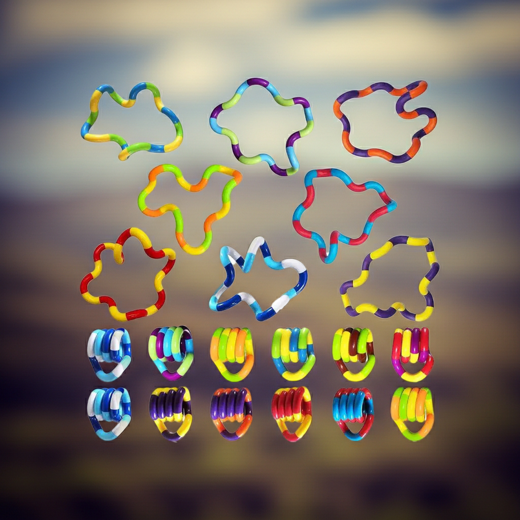 Kit com 3 brinquedos Twist Fidget sensoriais da Zem Kids, ideal para foco e coordenação, em cores vibrantes.
